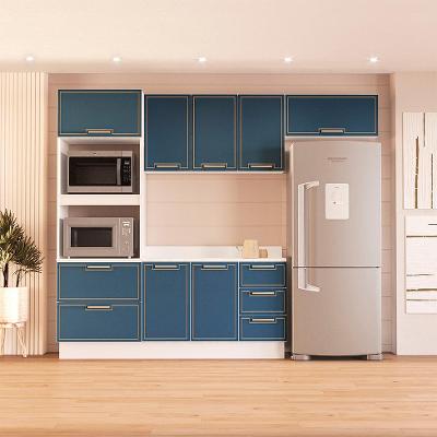 Cozinha Completa com Tampo e Rodapé Amara 8 Portas 4 Gavetas Azul e Branca