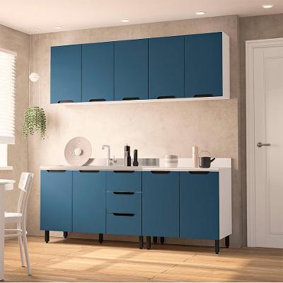 Cozinha Compacta Sem Tampo Meena 9 Portas 3 Gavetas Azul e Branca