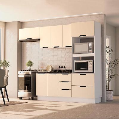 Cozinha Compacta Sem Tampo com Rodapé Meena 8 Portas 4 Gavetas Creme e Branca