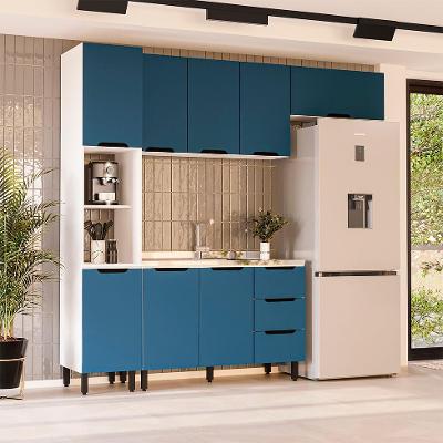 Cozinha Compacta Sem Tampo Meena 8 Portas 3 Gavetas Azul e Branca