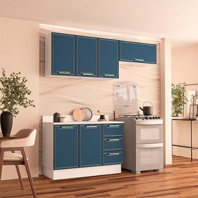 Cozinha Completa com Tampo e Rodapé Amara 6 Portas 3 Gavetas Azul e Branca