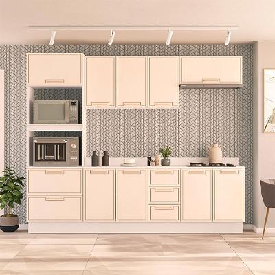 Cozinha Completa com Tampo e Rodapé Amara 10 Portas 4 Gavetas Creme e Branca