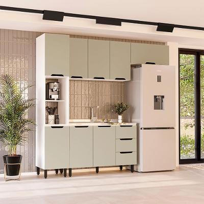 Cozinha Compacta Sem Tampo Meena 8 Portas 3 Gavetas Verde e Branca