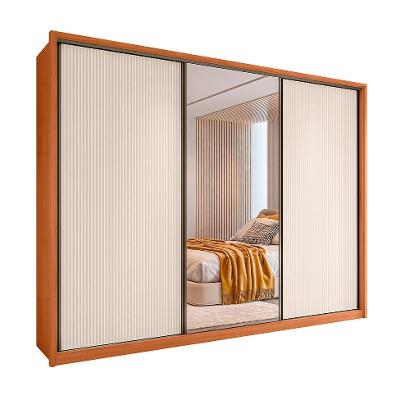 Guarda-Roupa Casal com Espelho Amara 3 Portas 6 Gavetas Freijó e Off White
