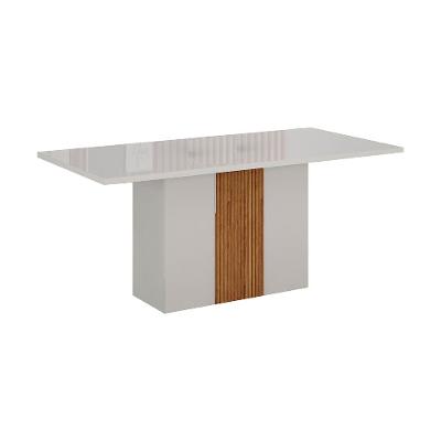 Mesa de Jantar Retangular com Tampo de Vidro Doha 100% MDF Off White e Amadeirado 160 cm