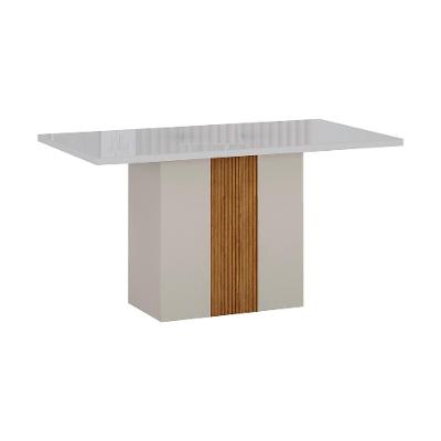 Mesa de Jantar Retangular com Tampo de Vidro Doha 100% MDF Off White e Amadeirado 120 cm