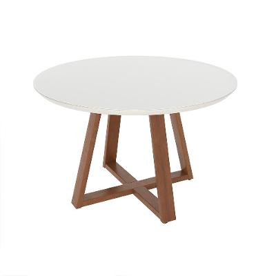 Mesa de Jantar Redonda com Tampo de Vidro Off White Bennett Natural 135 cm