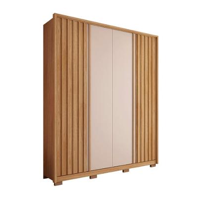 Guarda-Roupa Solteiro New Apollo Ripado 4 Portas 3 Gavetas Buriti e Off White