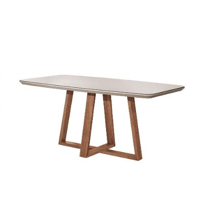 Mesa de Jantar Retangular com Tampo de Vidro Off White Bennett Natural 180 cm