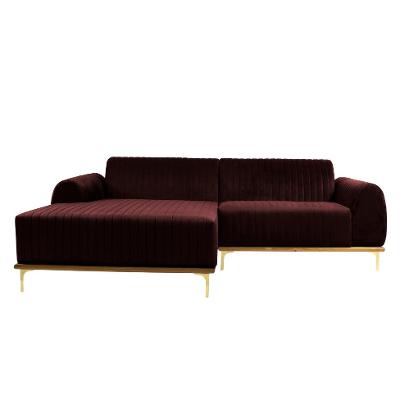 Sofá 3 Lugares Molino com Chaise Esquerdo Veludo Marrom e Dourado