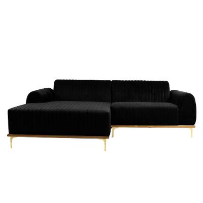 Sofá 3 Lugares Molino com Chaise Esquerdo Veludo Grafite e Dourado