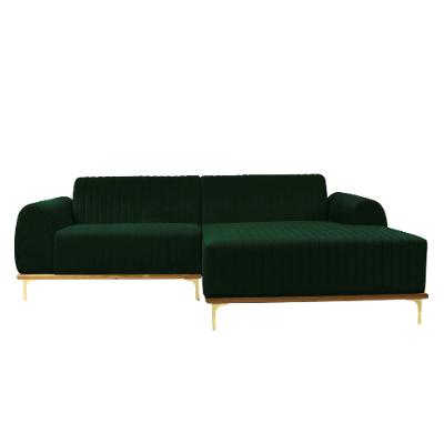 Sofá 3 Lugares Molino com Chaise Direito Veludo Verde e Dourado