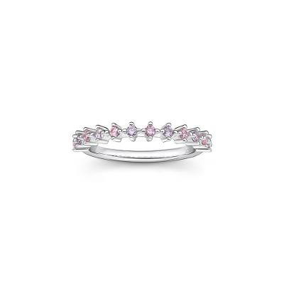 Anel Com Zircônia Rosa E Lilás Em Prata 925