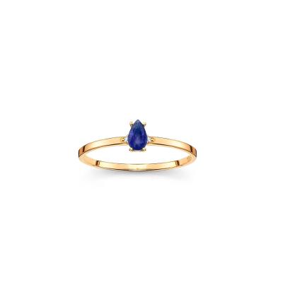 Anel em Gota com Safira e Diamantes em Ouro Amarelo 18k