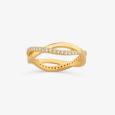 Anel Cravejado em Prata 925 com Banho De Ouro Amarelo 18K