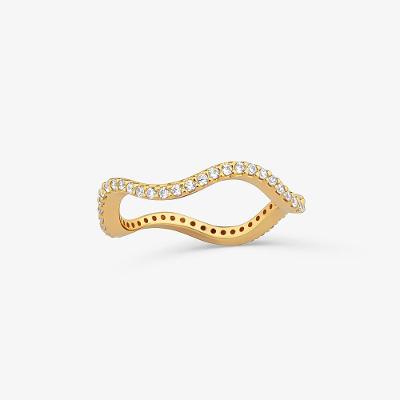 Anel Onda Cravejado em Prata 925 com Banho De Ouro Amarelo 18K