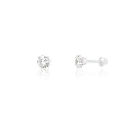 Brinco Infantil com Zircônia Incolor em Ouro Branco 18k