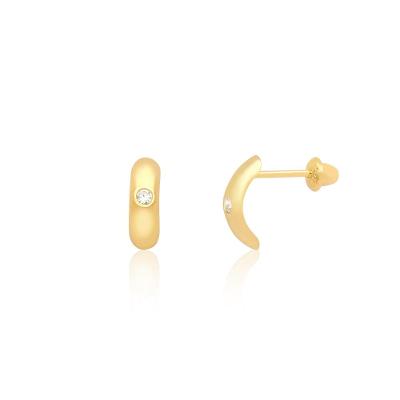 Brinco Infantil Meia Argola com Zircônia Incolor em Ouro Amarelo 18k