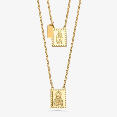 Colar Escapulário N Senhora Carmo/Sagrado Coração Jesus em Prata 925 com Banho de Ouro Amarelo 18k