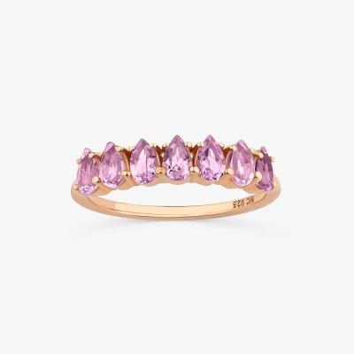 Anel Aparador com Rose de France e Iolita em Prata 925 com Banho de Ouro Rosé 18k