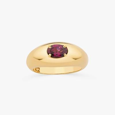 Anel com Rodolita em Prata com Banho de Ouro Amarelo 18K