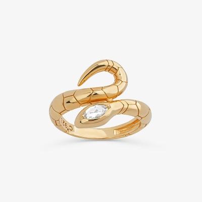 Anel Duplo Serpente com Topázio em Prata 925 com Banho de Ouro Amarelo 18K