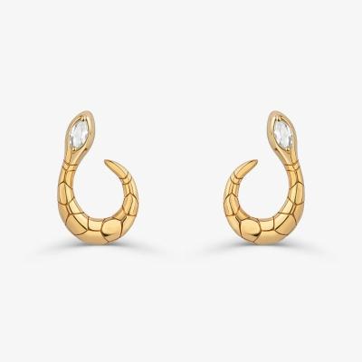 Brinco Argola Frontal Serpente com Topázio em Prata 925 com Banho de Ouro Amarelo 18K
