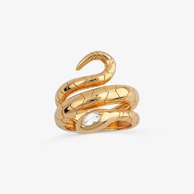 Anel Triplo Serpente com Topázio em Prata 925 com Banho de Ouro Amarelo 18K