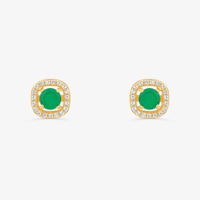 Brinco com Ágata Verde e Topázio em Prata 925 com Banho de Ouro Amarelo 18k