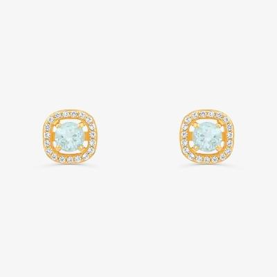 Brinco com Topázio Azul e Topázio em Prata 925 com Banho de Ouro Amarelo 18k