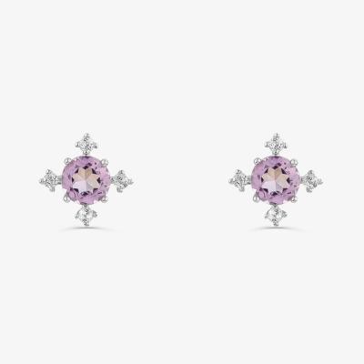 Brinco Floral com Ametista e Topázio em Prata 925