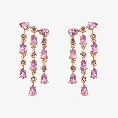 Brinco Chandellier com Rose de France e Iolita em Prata 925 com Banho de Ouro Rosé 18k