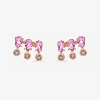 Brinco EarCuff com Rose de France e Iolita em Prata 925 com Banho de Ouro Rosé 18k