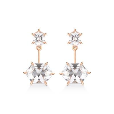 Brinco Ear Jackets Hexagonal com Quartzo Murion em Ouro Rosé 18k