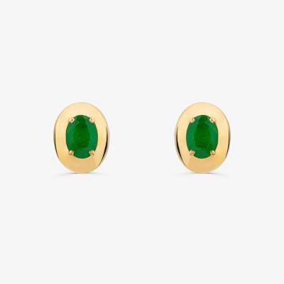 Brinco Stud com Quartzo Verde em Prata com Banho de Ouro Amarelo 18K