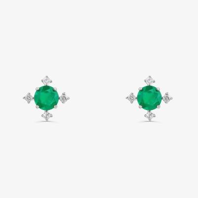 Brinco Floral com Topázio e Ágata Verde em Prata 925