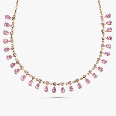 Colar com Rose de France e Iolita em Prata 925 com Banho de Ouro Rosé 18k