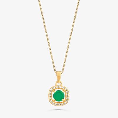 Pingente com Ágata Verde e Topázio em Prata 925 com Banho de Ouro Amarelo 18k