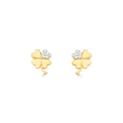 Brinco Trevo com Zircônia em Prata 925 com Banho de Ouro amarelo 18k