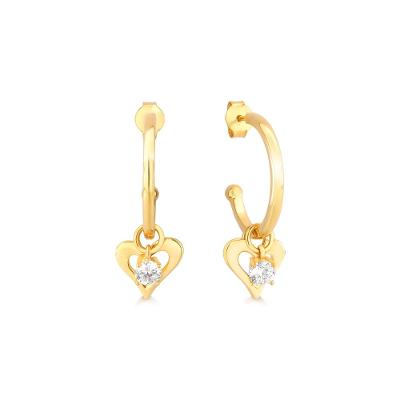 Argola Coração com Zircônia em Prata 925 com Banho de Ouro Amarelo 18k
