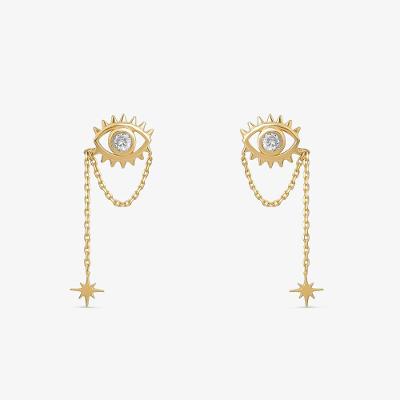 Brinco Olho com Zircônia em Prata 925 com Banho de Ouro Amarelo 18k