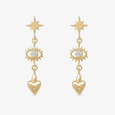 Brinco com Zircônia em Prata 925 com Banho de Ouro Amarelo 18k