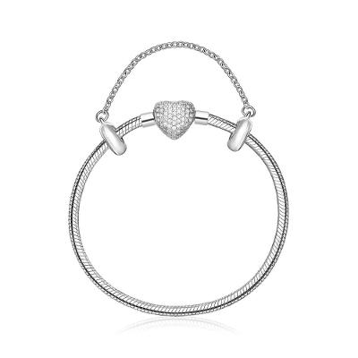 Pulseira ável Em Prata 925 Com Fecho Coração Com Zircônia - 19,5 cm