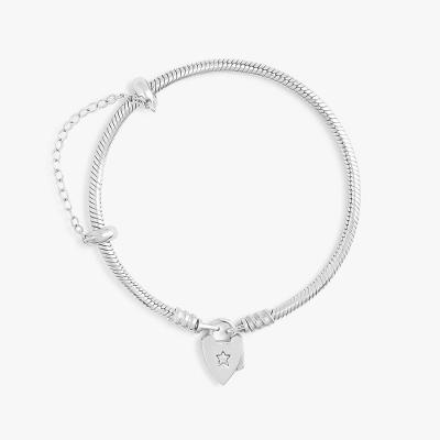 Pulseira ável em Prata 925 com Fecho Cadeado Coração - 19 cm