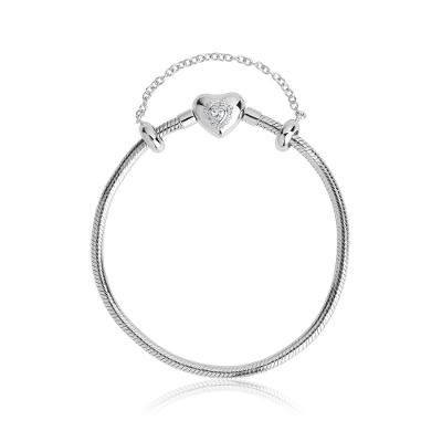 Pulseira ável Em Prata 925 Com Fecho Coração Com Zircônia - 19 cm