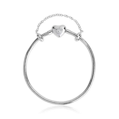 Pulseira ável Em Prata 925 Com Fecho Coração Com Zircônia - 18 cm