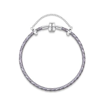 Pulseira De Couro Cinza E Prata 925 - 19,5 cm