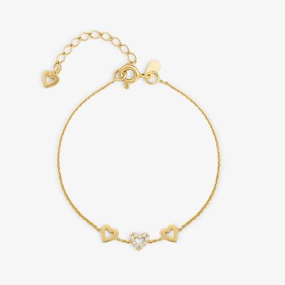 Pulseira Corações em Prata 925 com Banho de Ouro Amarelo 18k