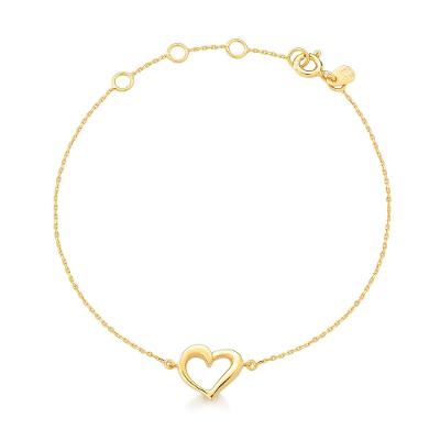 Pulseira Coração em Prata 925 com Banho de Ouro Amarelo 18k