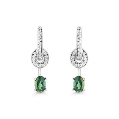 Brinco Argola com Topázio Verde e Safira In em Prata 925